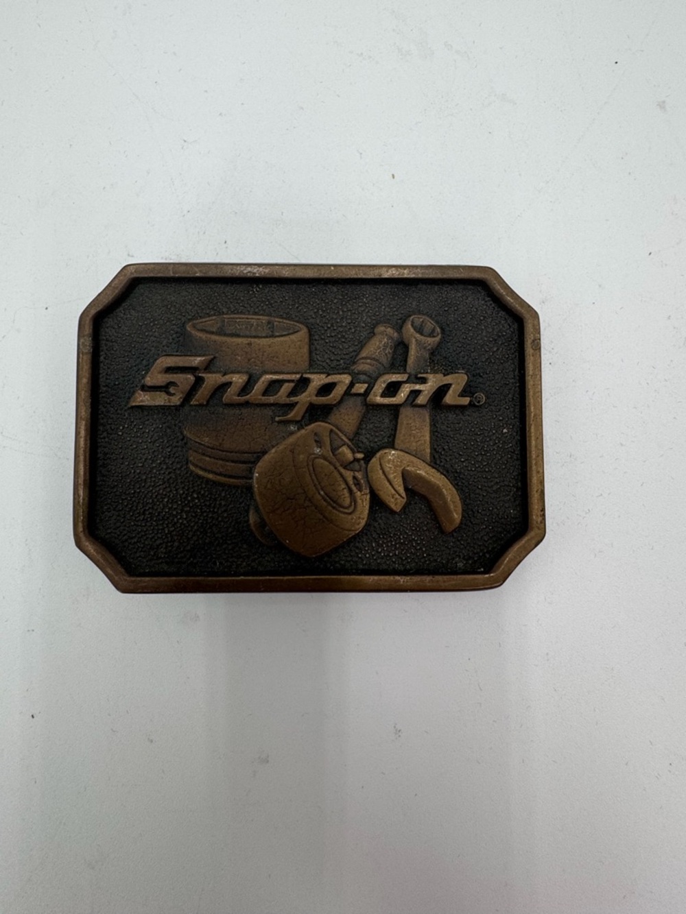 Vintage Snap On Tools Belt Buckle Solid Brass Made In USA Mechanics